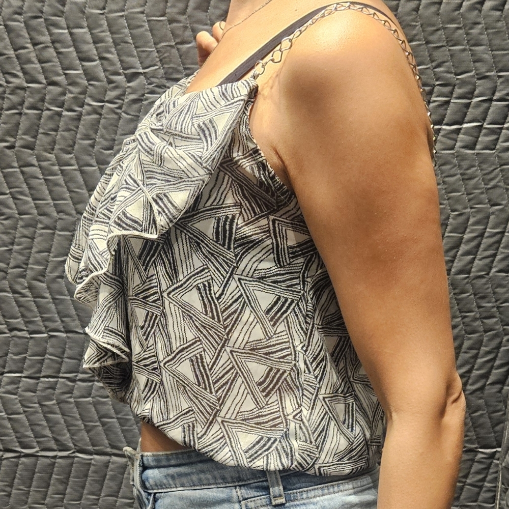Must Have Black & White Ruffle Chain-Strap Cami - Picture 2 of 3